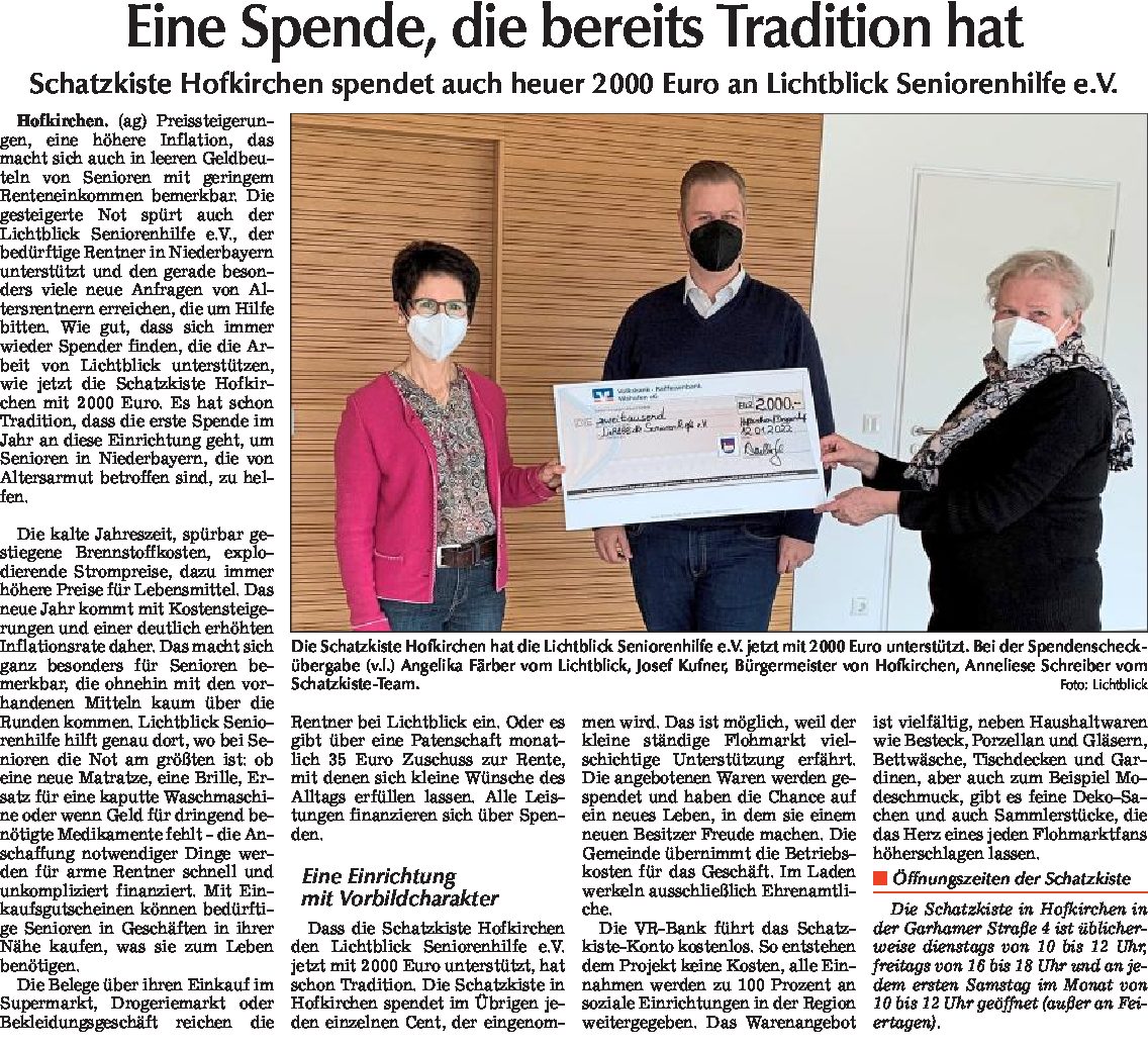 15.01.2022 | Osterhofener Anzeiger | Eine Spende, die bereits Tradition hat