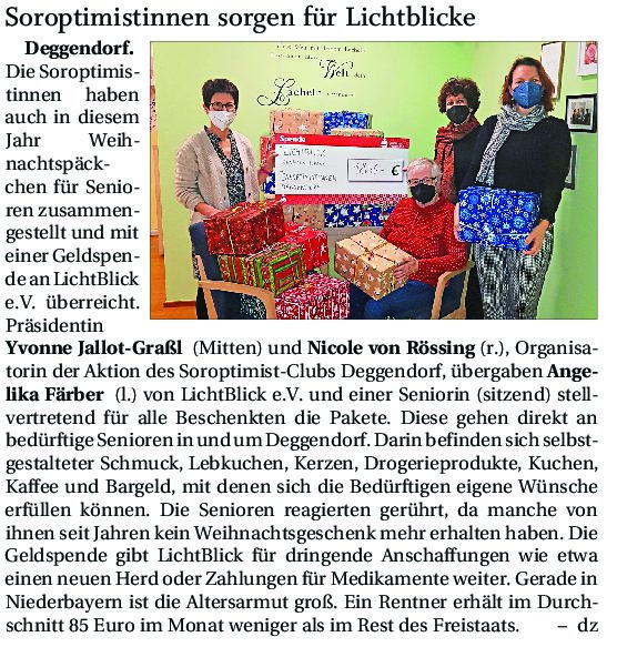 29.12.2021 | Deggendorfer Zeitung | Soroptimistinnen sorgen für Lichtblicke