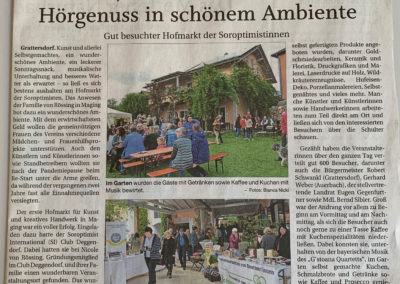 28.04.2022 | Deggendorfer Zeitung | „Kunst, Gaumenschmaus und Hörgenuss in schönem Ambient – Gut besuchter Hofmarkt der Soroptimistinnen“