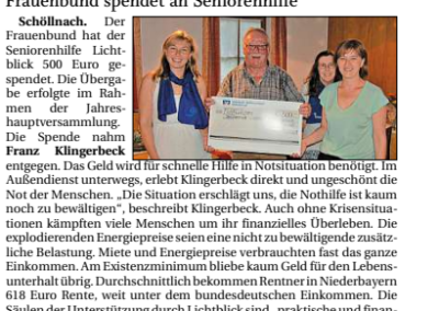 08.07.2022 | Passauer Neue Presse | „Frauenbund spendet an Seniorenhilfe“